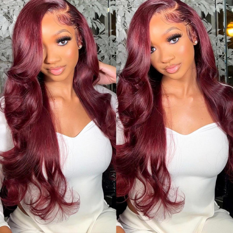 Stema #99j Red Burgundy 13x4 Transparent Lace Frontal Wig